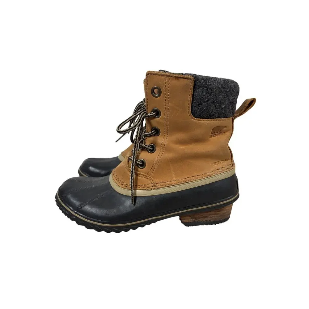 Sorel Boots Womens 8 Elk Tan Slimpack II Lace Duck Boot Waterproof Block Heel